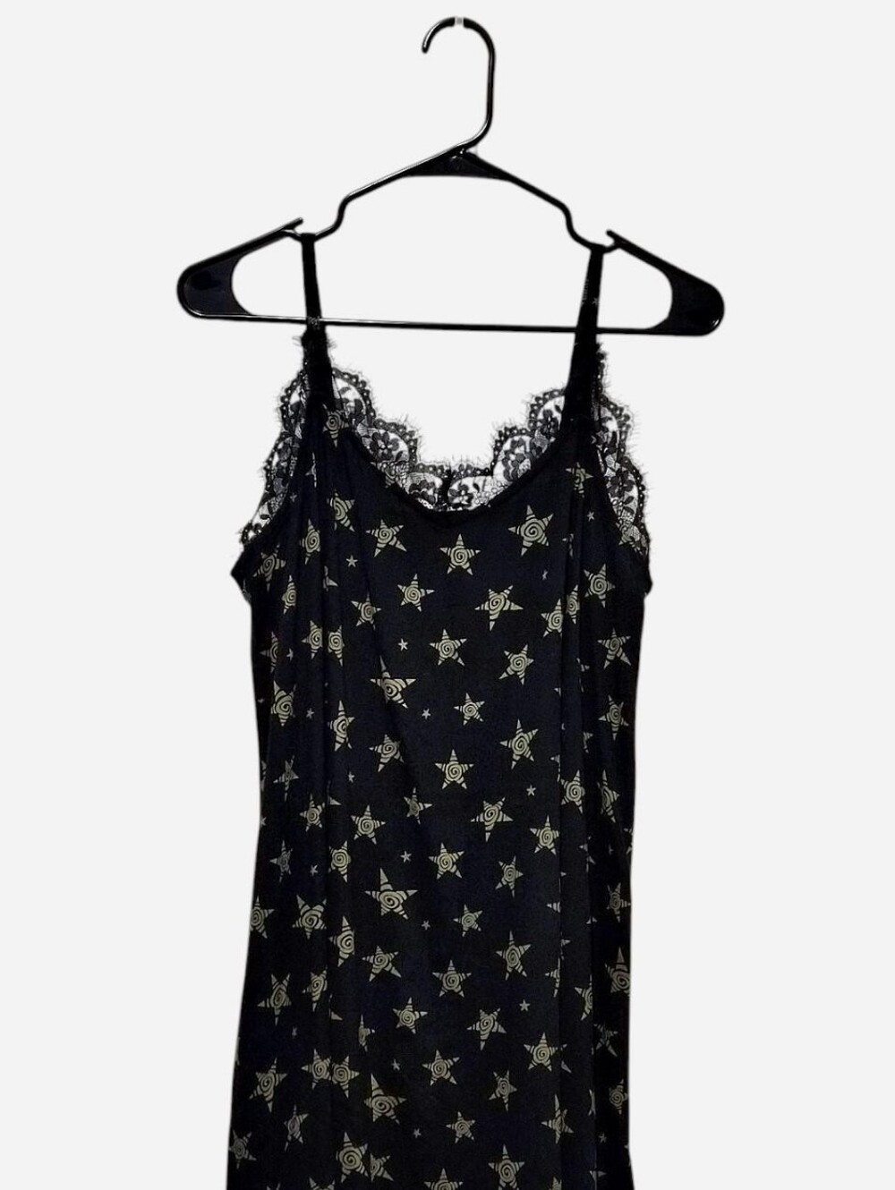 Social Collision Lace-Trim Star Print Mini Dress - Black & Olive - Picture 3 of 7